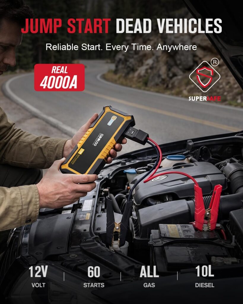 GOOLOO GP4000 Jump Starter – 4000A 12V Car Battery Jumper Starter Portable